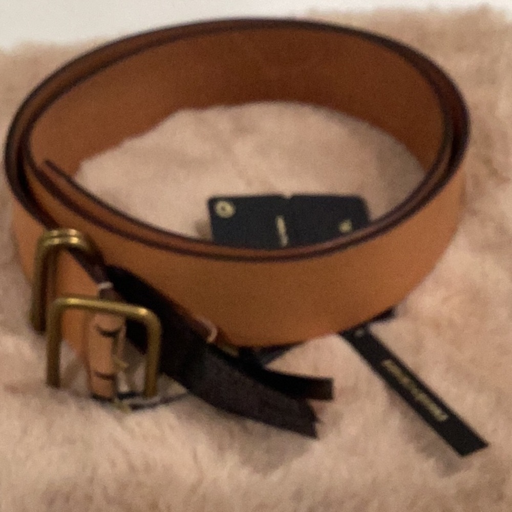 Massimo Dutti Brown Leather Belt with Gold Buckle